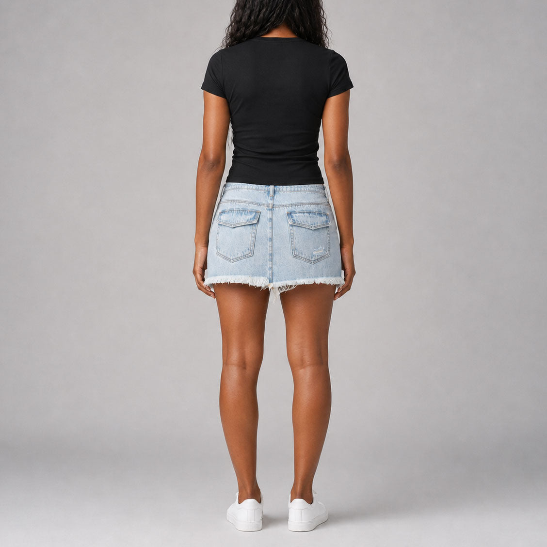 Custom Women's Distressed Washed Mini Denim Skirt
