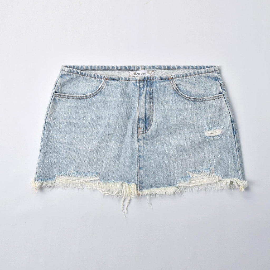 Custom Women's Distressed Washed Mini Denim Skirt