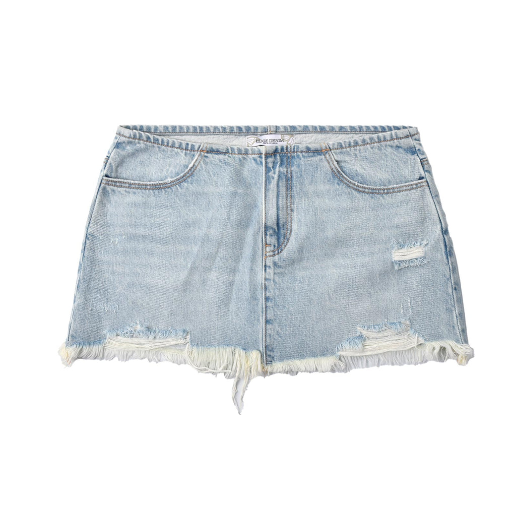 Custom Women's Distressed Washed Mini Denim Skirt