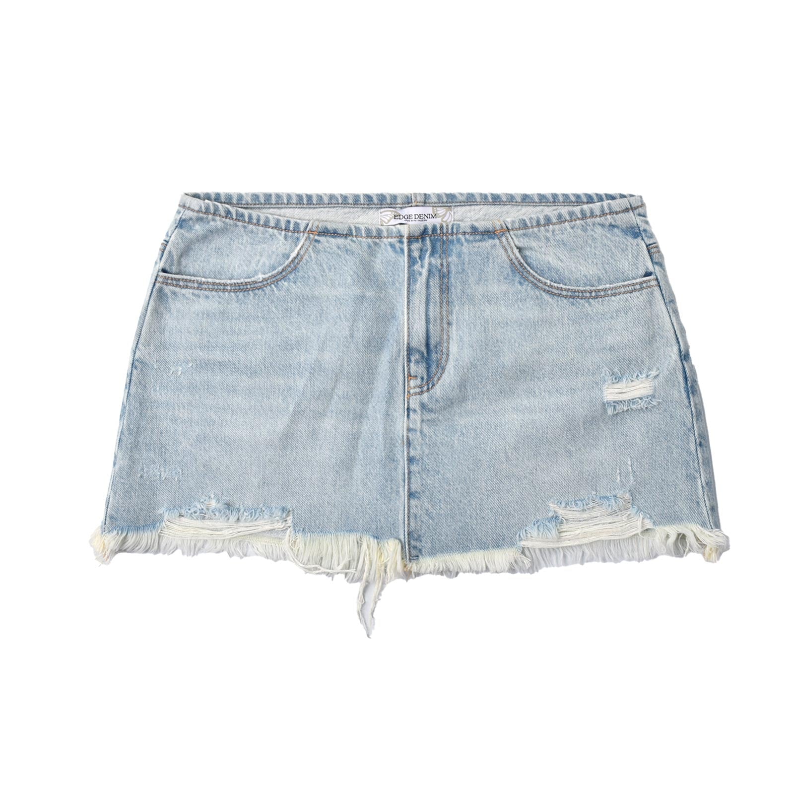 Custom Women's Distressed Washed Mini Denim Skirt