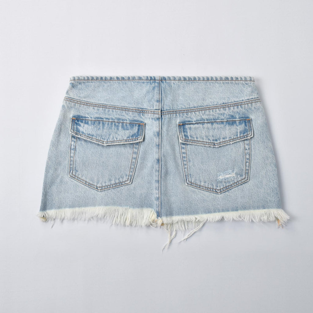 Custom Women's Distressed Washed Mini Denim Skirt