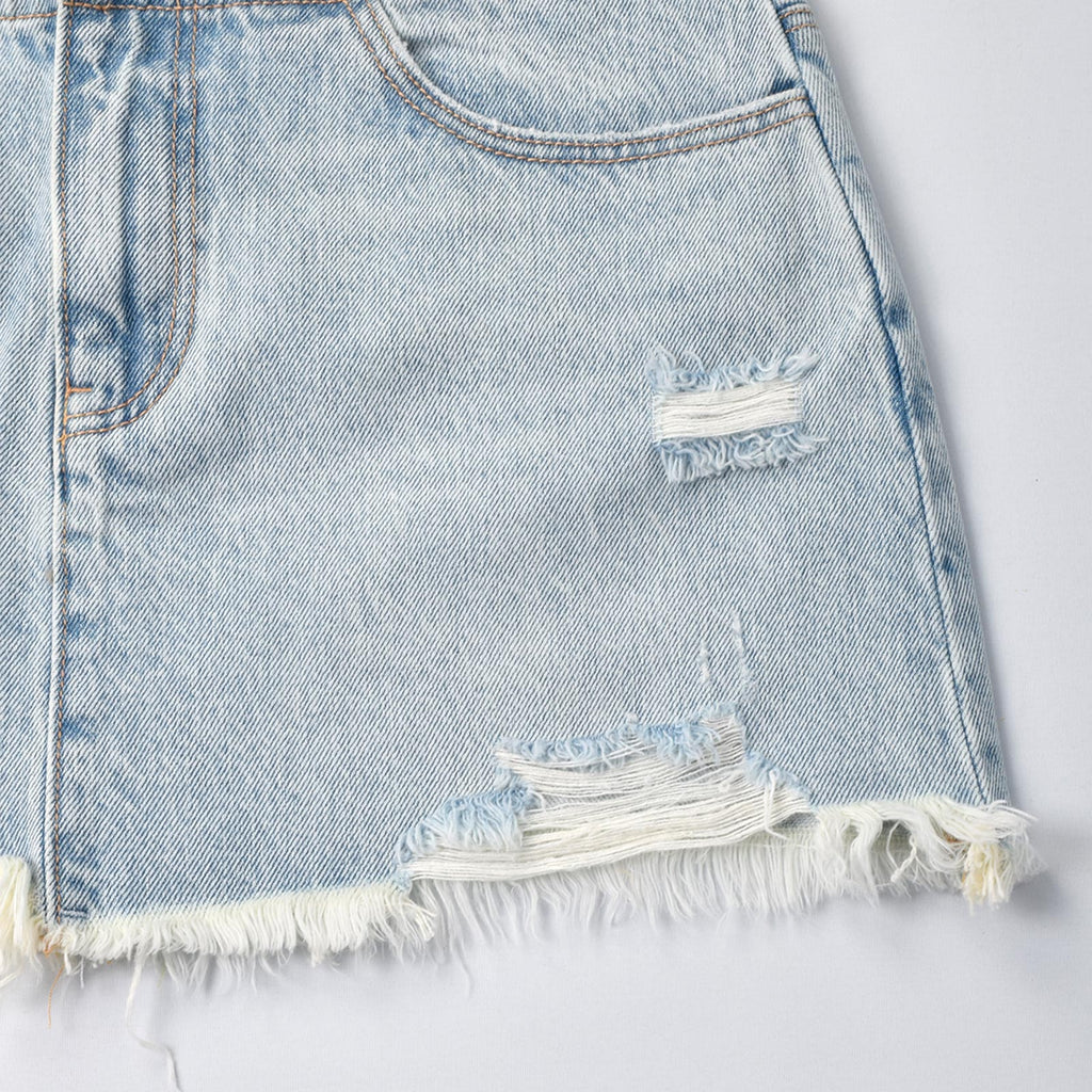 Custom Women's Distressed Washed Mini Denim Skirt