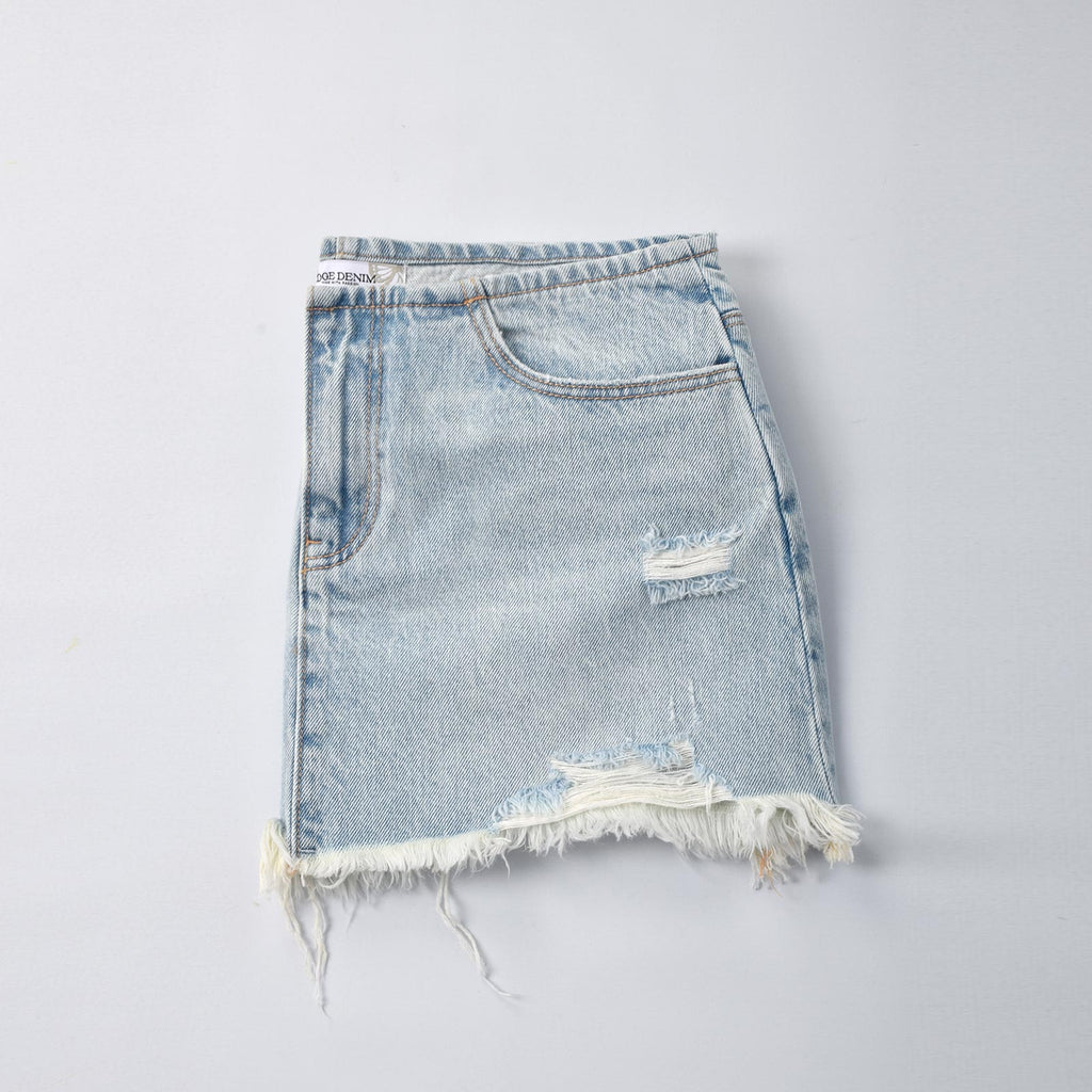 Custom Women's Distressed Washed Mini Denim Skirt