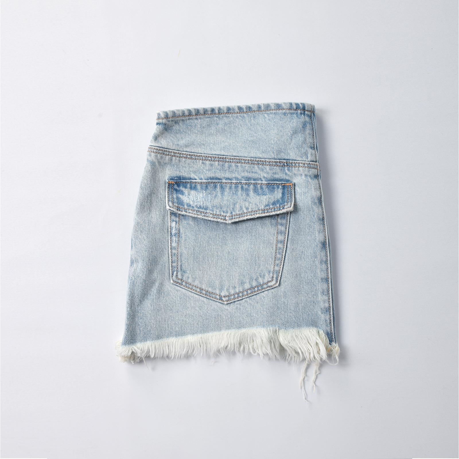 Custom Women's Distressed Washed Mini Denim Skirt