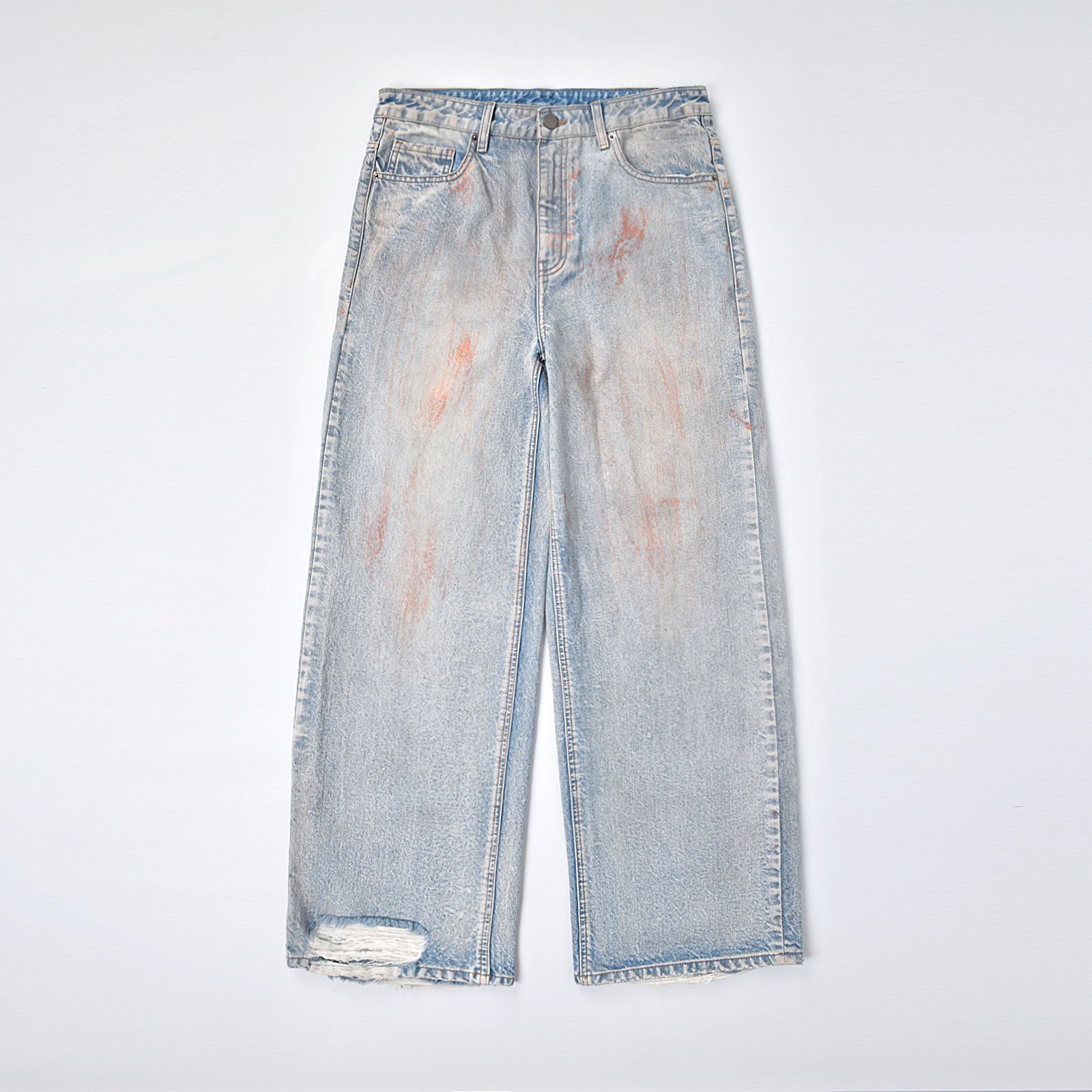 Custom Men's Dirty Washed Straight Leg Baggy Fit Jeans