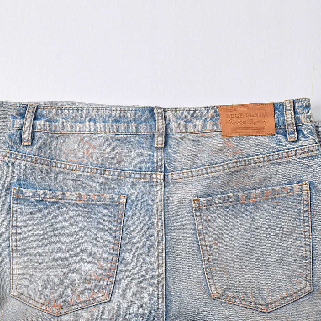 Custom Men's Dirty Washed Straight Leg Baggy Fit Jeans