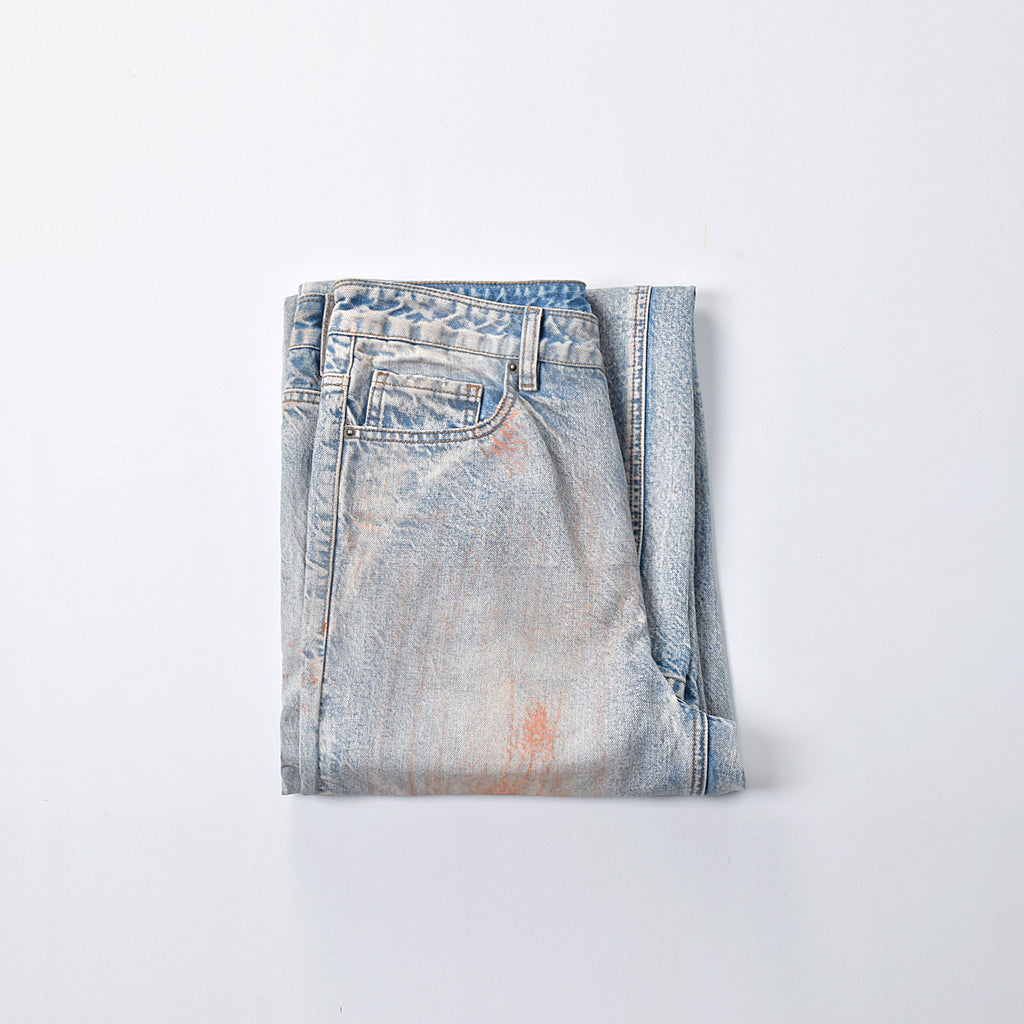 Custom Men's Dirty Washed Straight Leg Baggy Fit Jeans