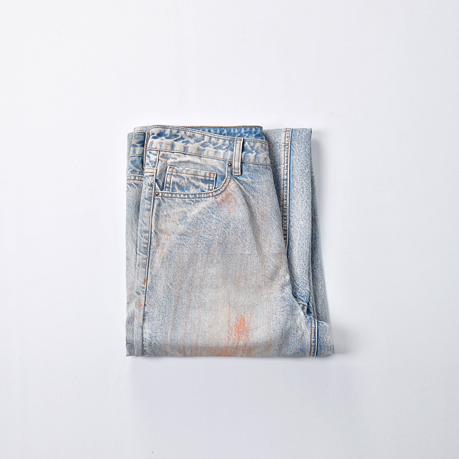 Custom Men's Dirty Washed Straight Leg Baggy Fit Jeans