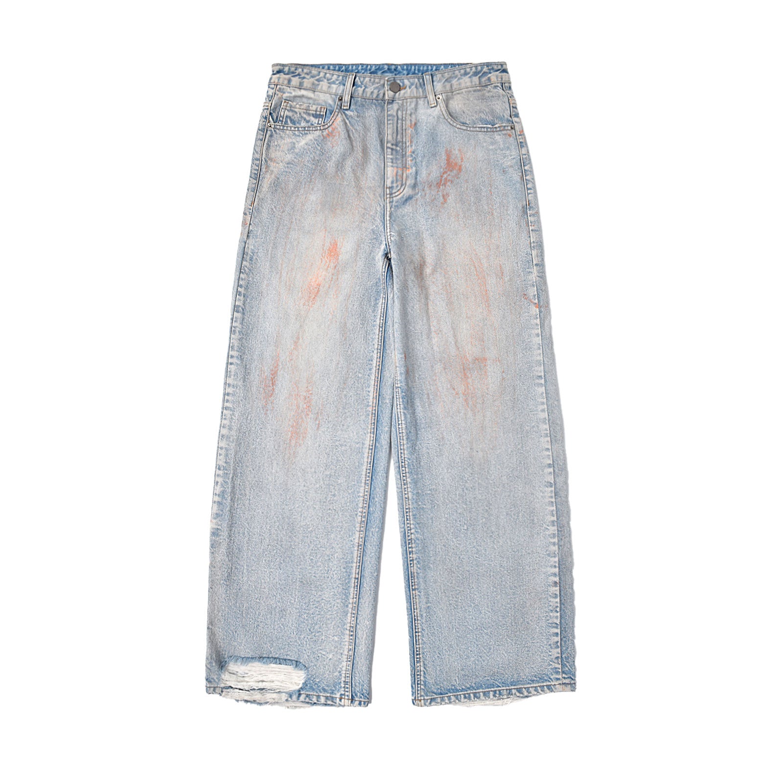 Custom Men's Dirty Washed Straight Leg Baggy Fit Jeans