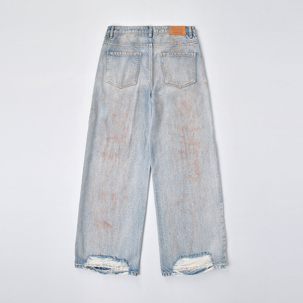 Custom Men's Dirty Washed Straight Leg Baggy Fit Jeans