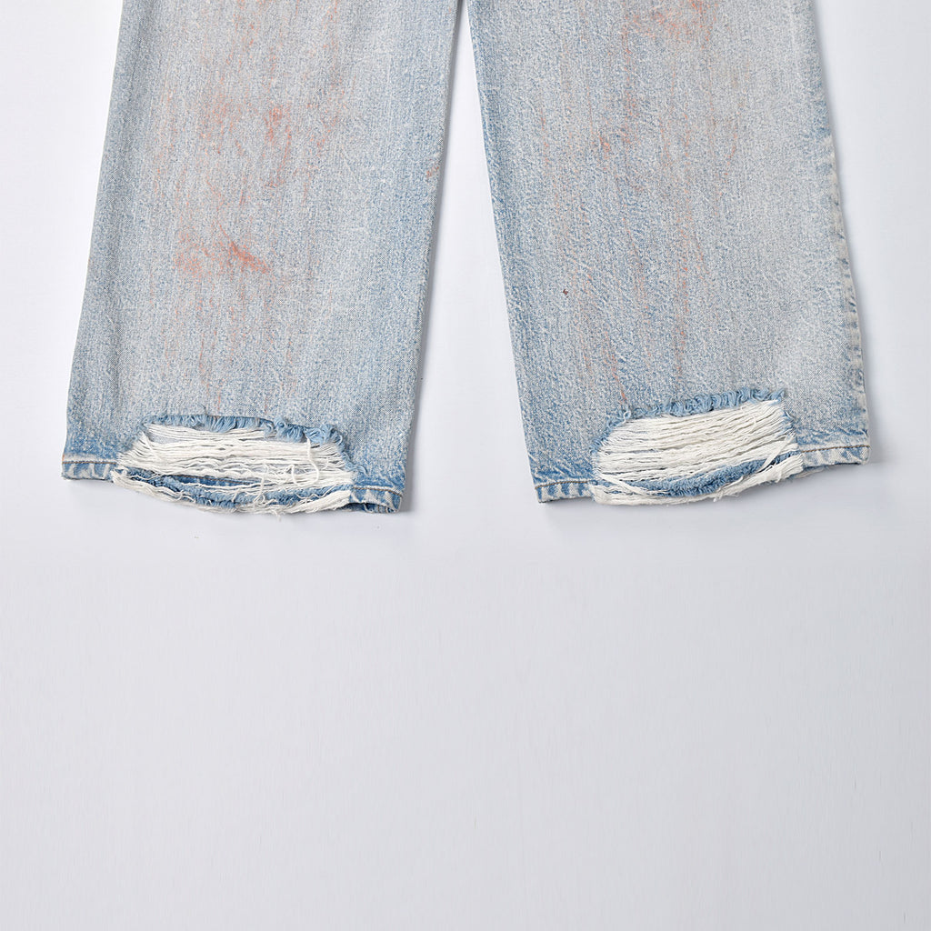 Custom Men's Dirty Washed Straight Leg Baggy Fit Jeans