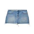 Custom Women's Washed Blue Raw Hem Mini Denim Skirt