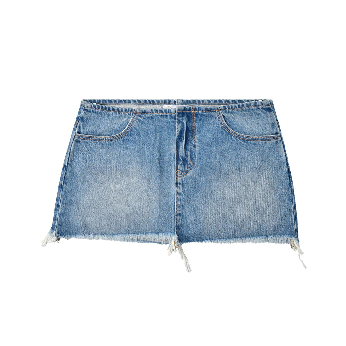 Custom Women's Washed Blue Raw Hem Mini Denim Skirt