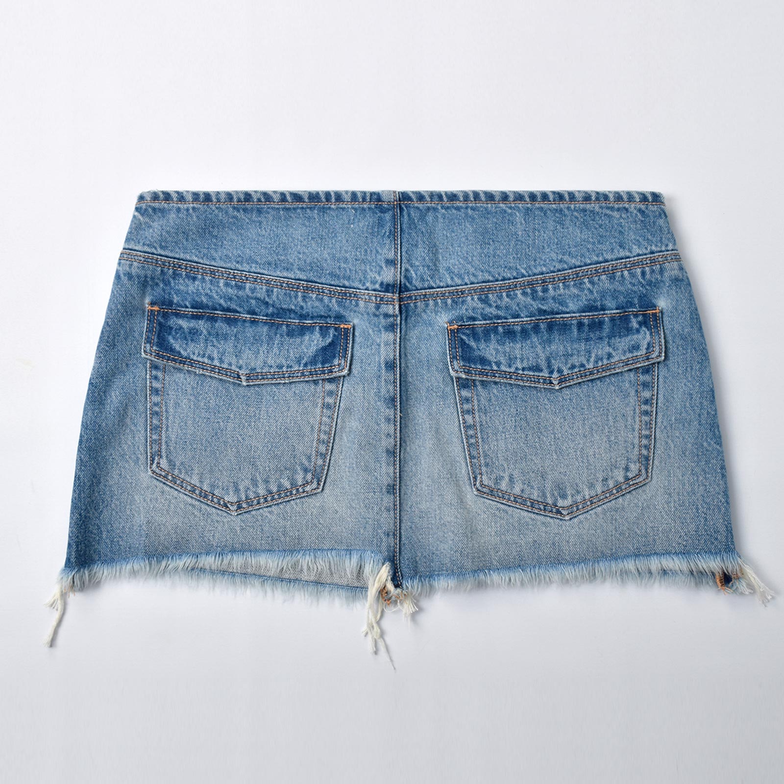Custom Women's Washed Blue Raw Hem Mini Denim Skirt