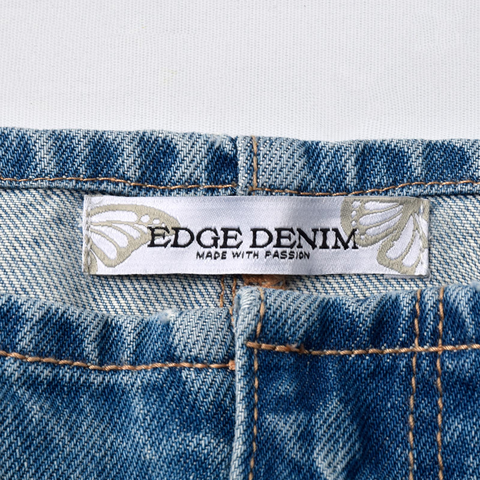 Custom Women's Washed Blue Raw Hem Mini Denim Skirt