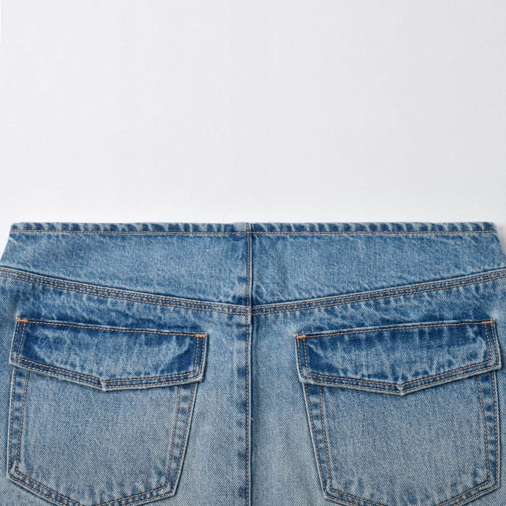 Custom Women's Washed Blue Raw Hem Mini Denim Skirt