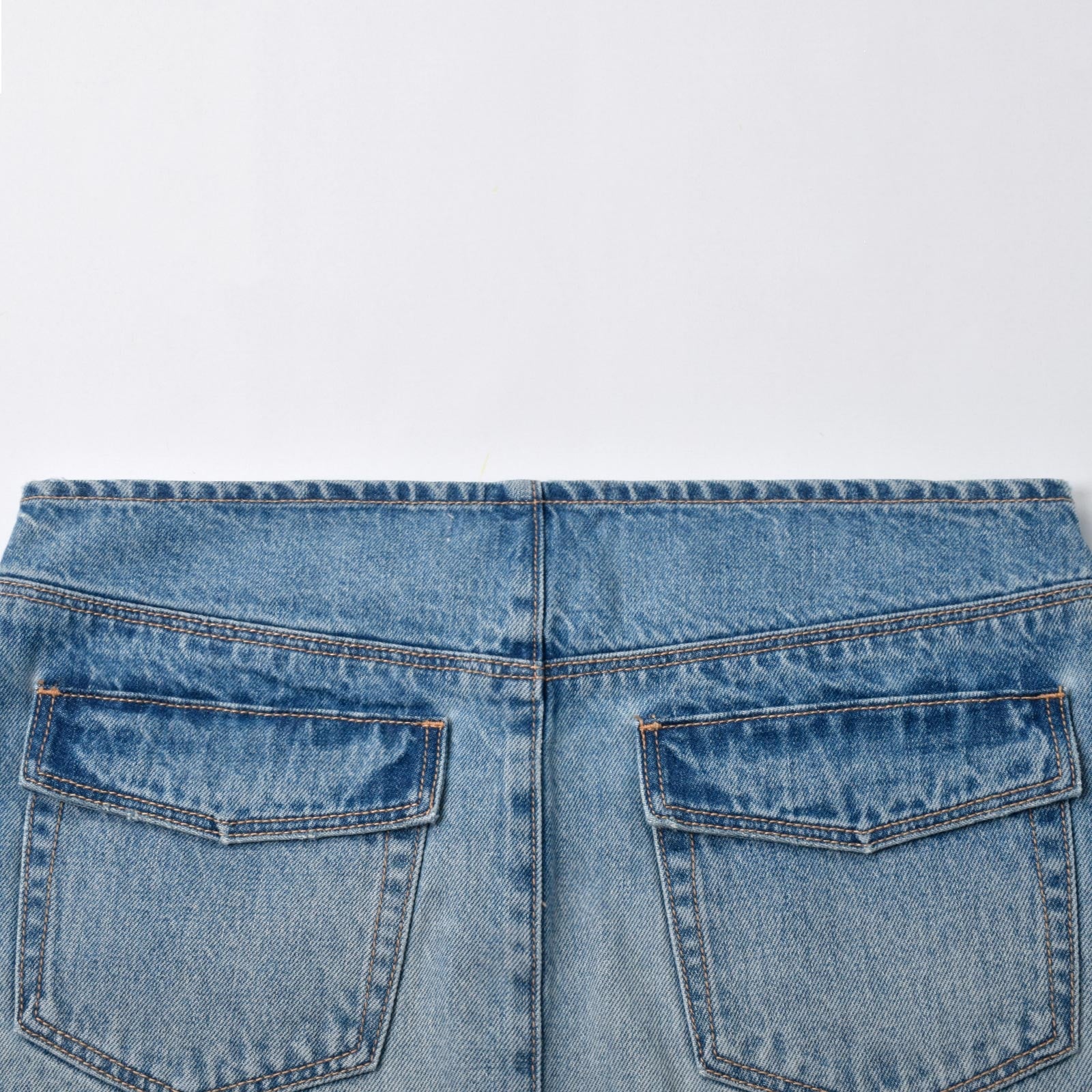 Custom Women's Washed Blue Raw Hem Mini Denim Skirt
