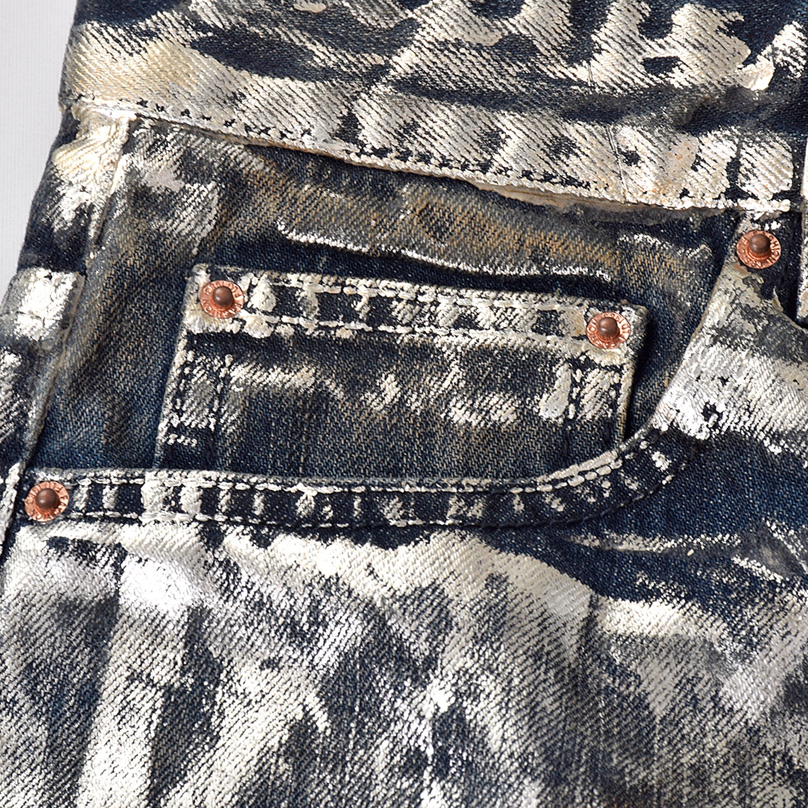 Custom Men's Silver Waxed Coat Patch Work Embroidery Jeans