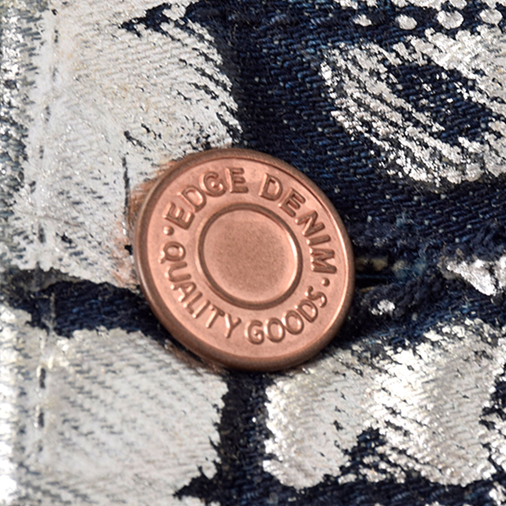 Custom Men's Silver Waxed Coat Patch Work Embroidery Jeans
