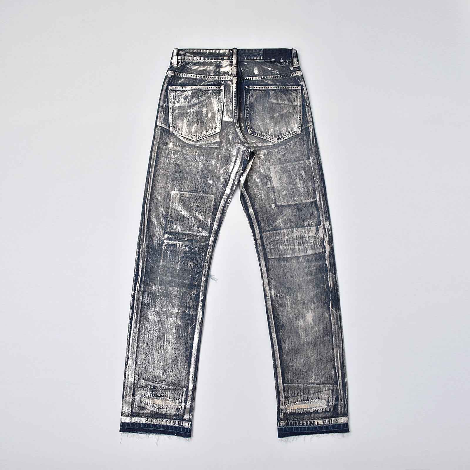 Custom Men's Silver Waxed Coat Patch Work Embroidery Jeans