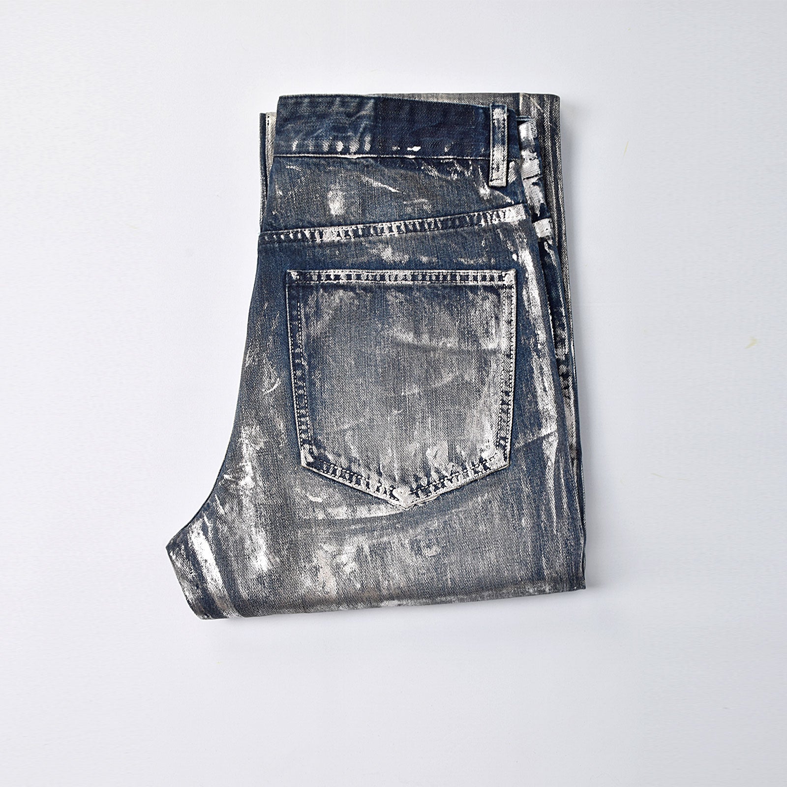 Custom Men's Silver Waxed Coat Patch Work Embroidery Jeans