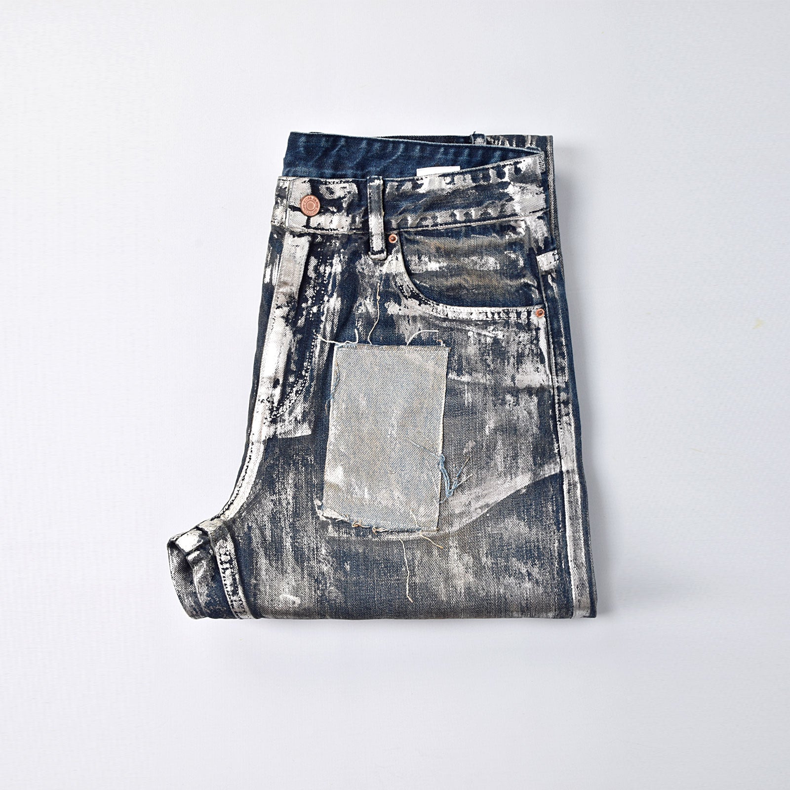 Custom Men's Silver Waxed Coat Patch Work Embroidery Jeans