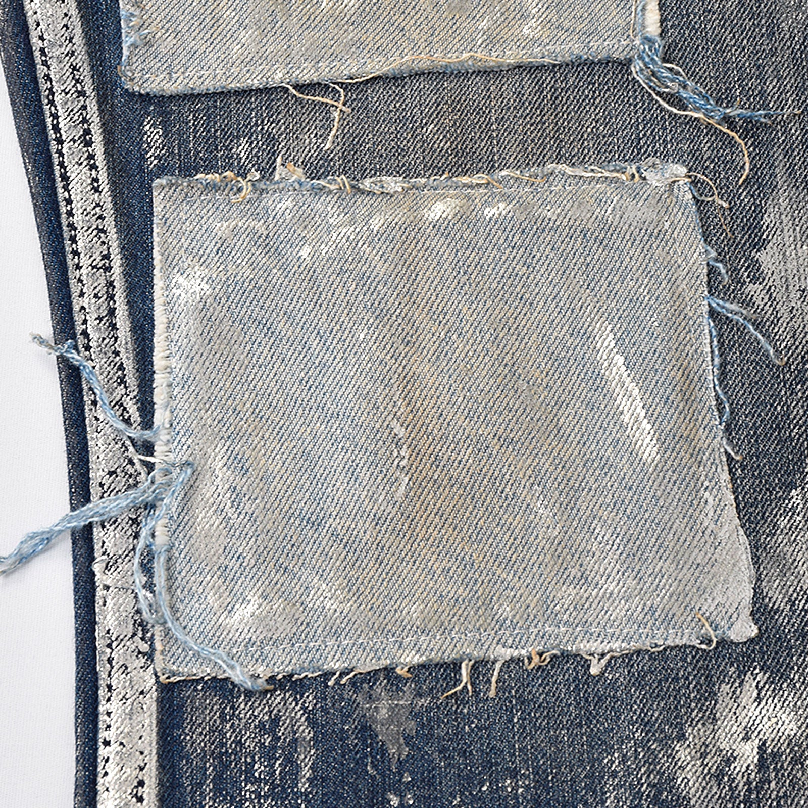 Custom Men's Silver Waxed Coat Patch Work Embroidery Jeans