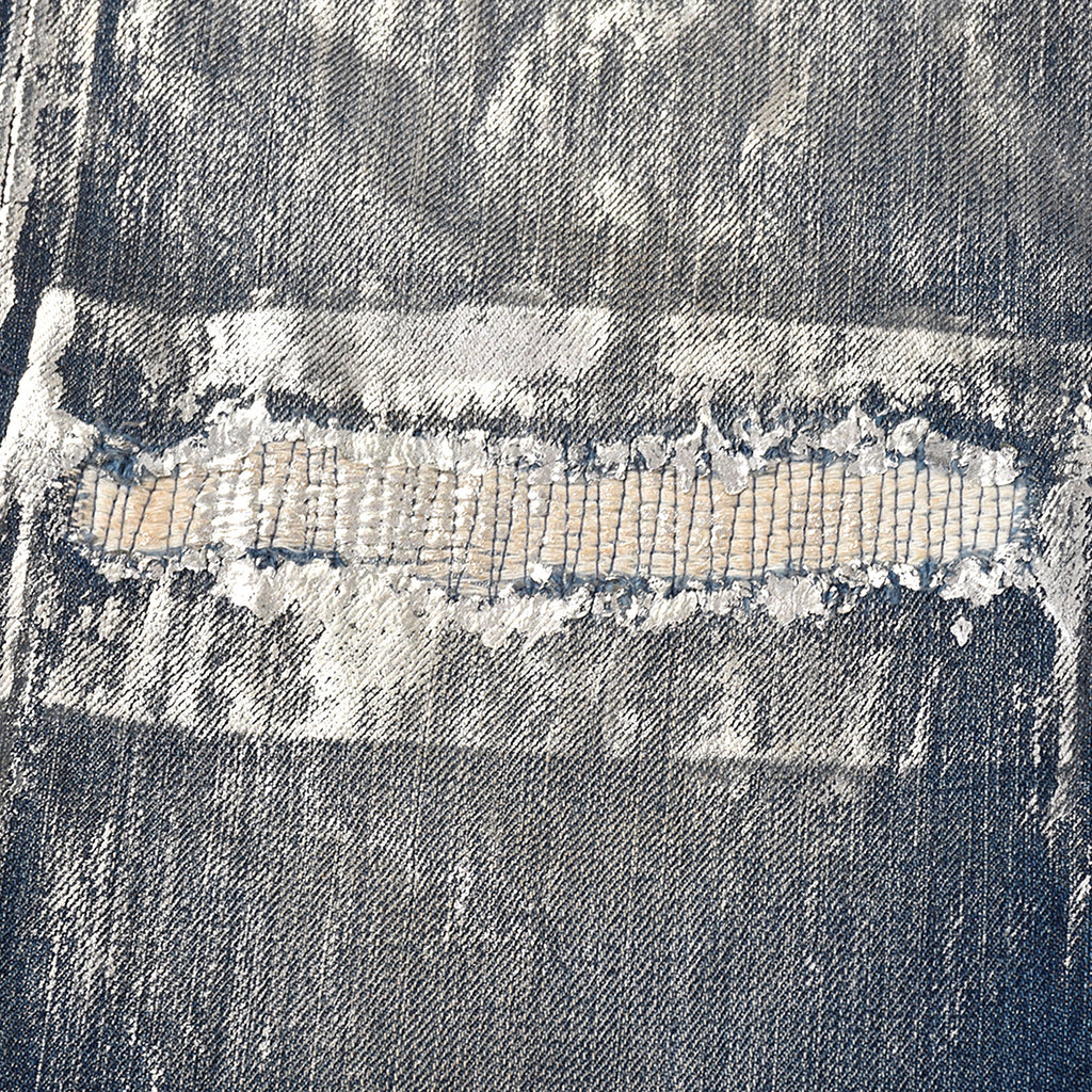 Custom Men's Silver Waxed Coat Patch Work Embroidery Jeans