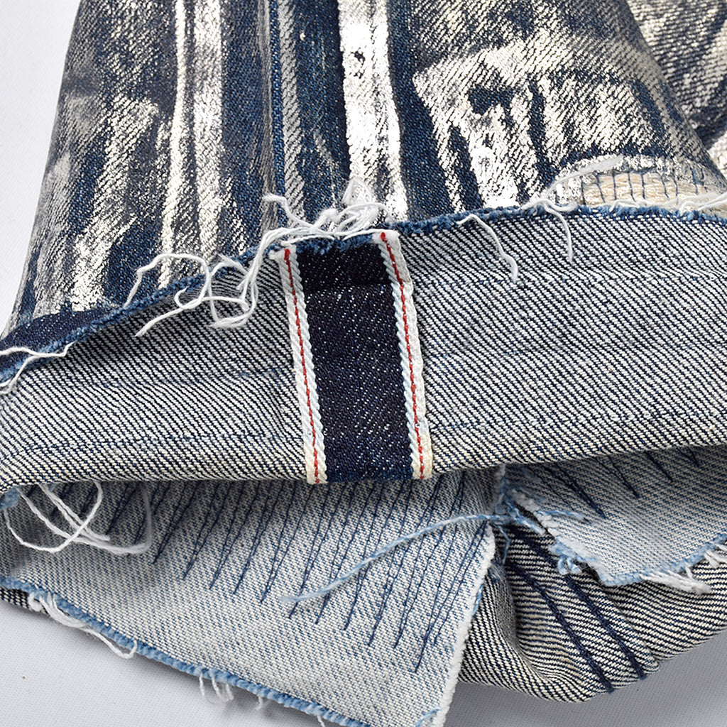 Custom Men's Silver Waxed Coat Patch Work Embroidery Jeans