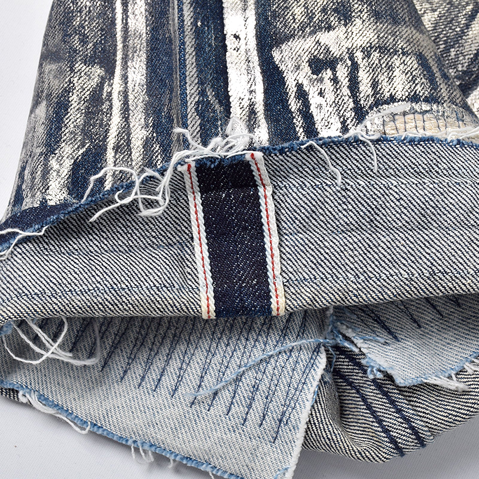Custom Men's Silver Waxed Coat Patch Work Embroidery Jeans