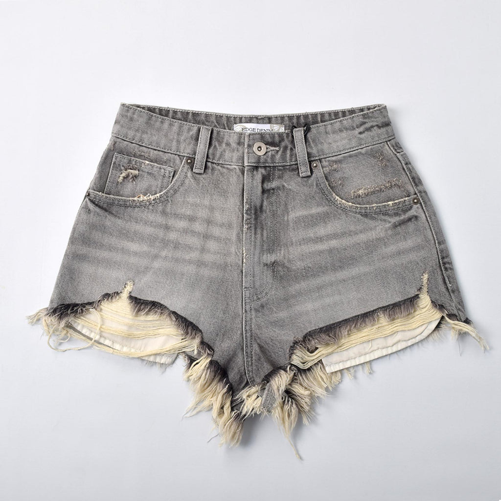 Custom Women's Washed Gray Hot Mini Denim Shorts