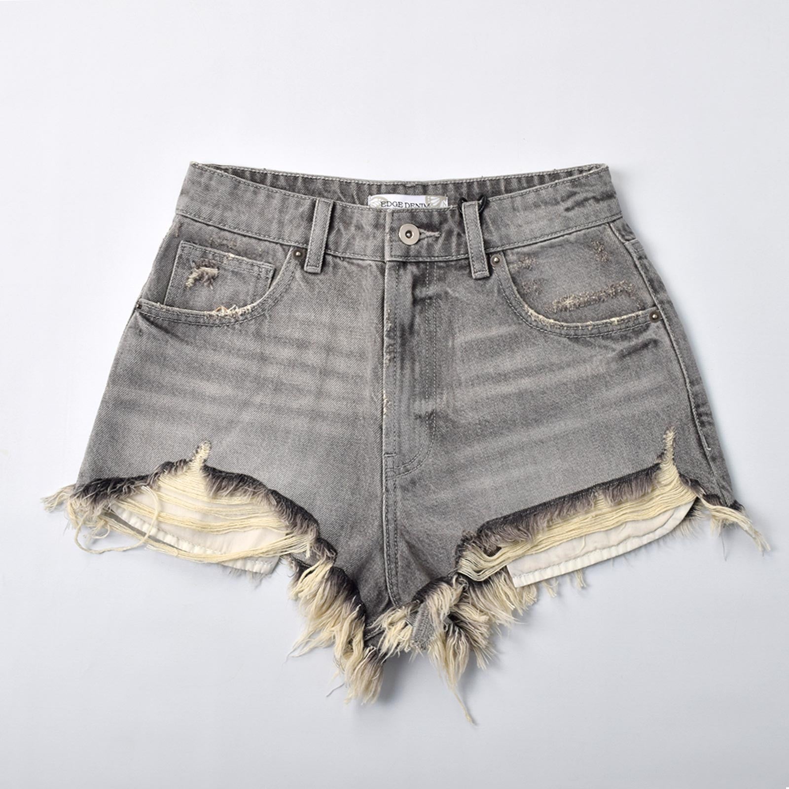 Custom Women's Washed Gray Hot Mini Denim Shorts