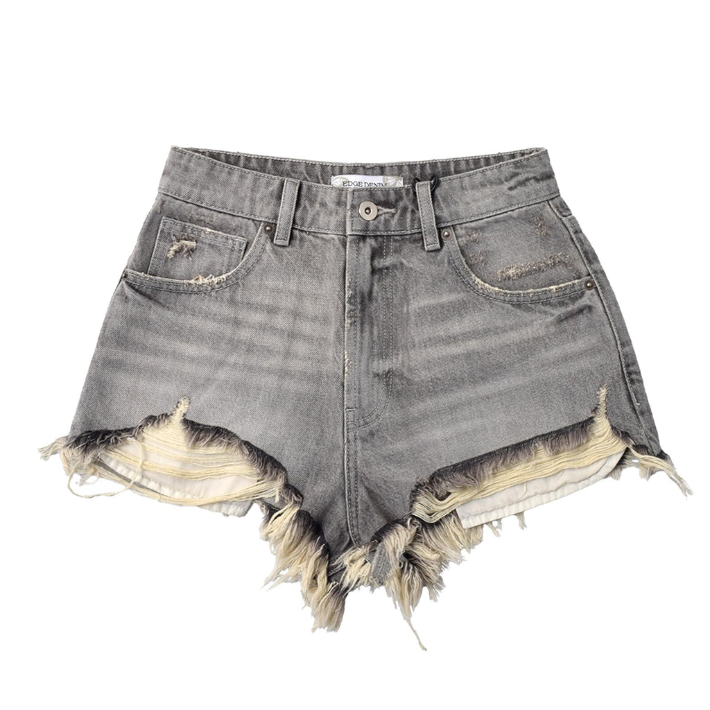 Custom Women's Washed Gray Hot Mini Denim Shorts