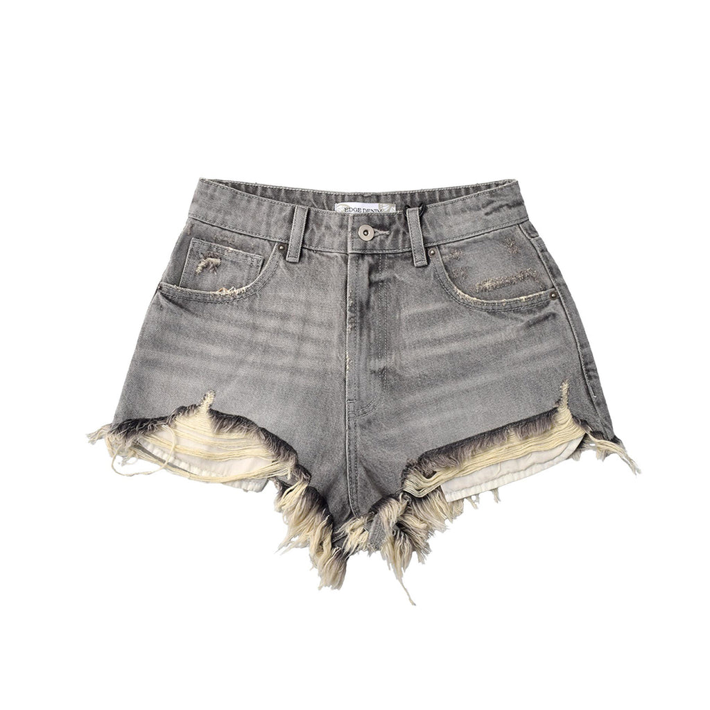 Custom Women's Washed Gray Hot Mini Denim Shorts