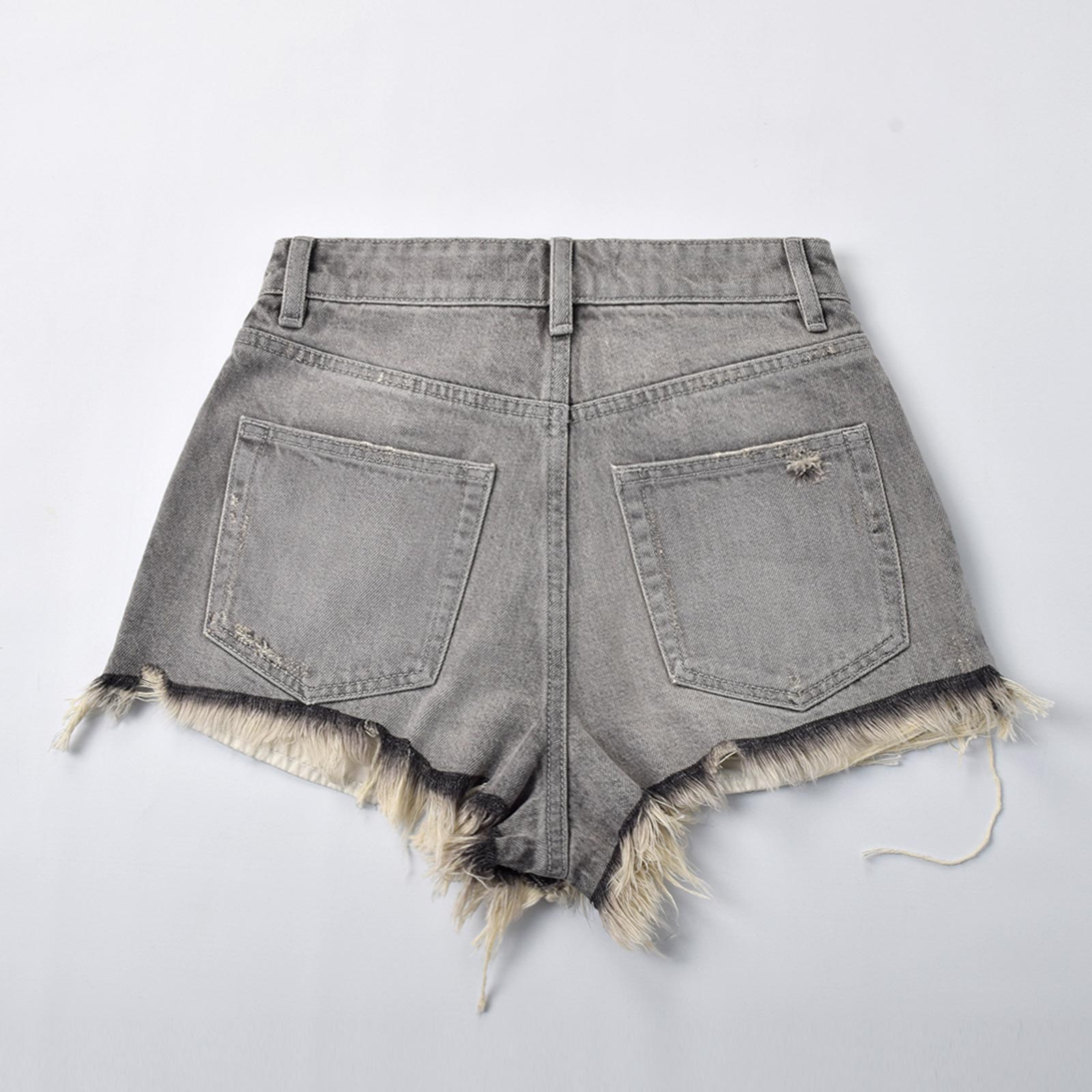 Custom Women's Washed Gray Hot Mini Denim Shorts
