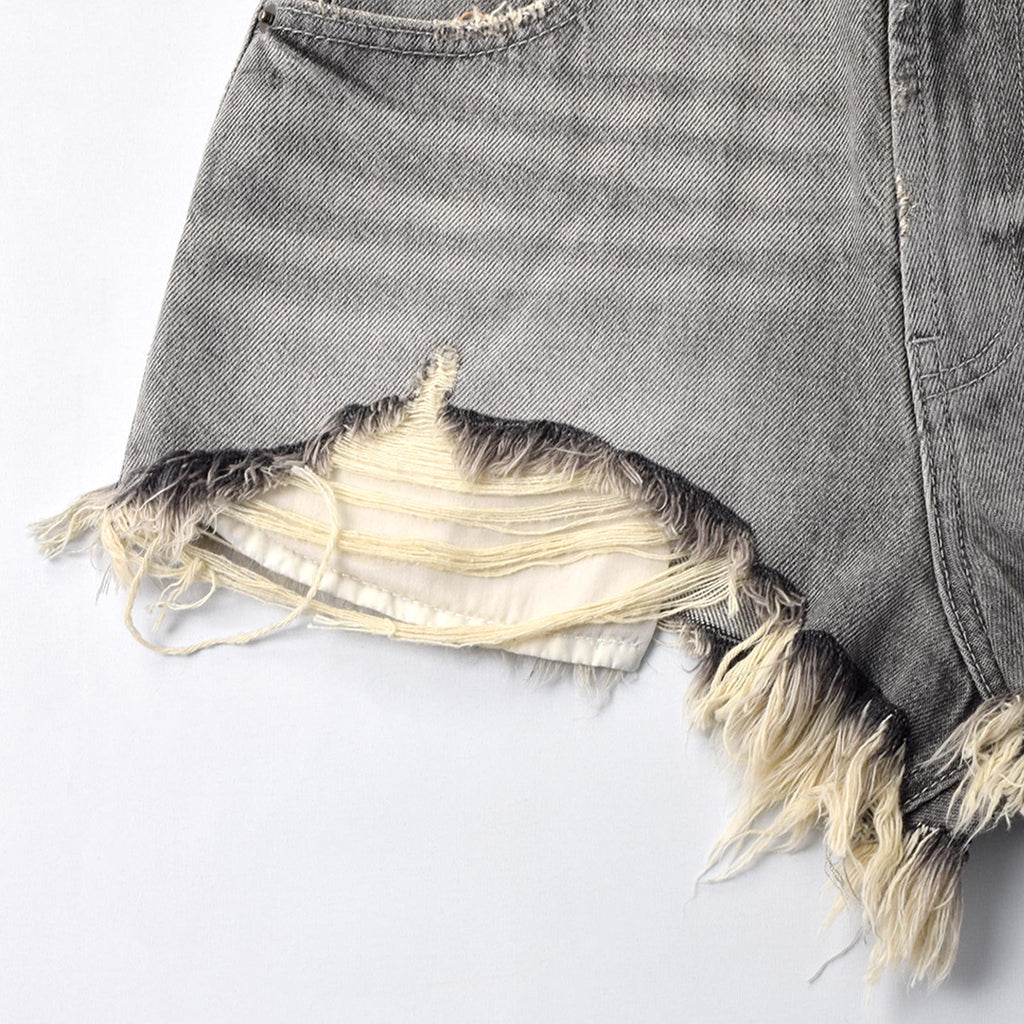 Custom Women's Washed Gray Hot Mini Denim Shorts