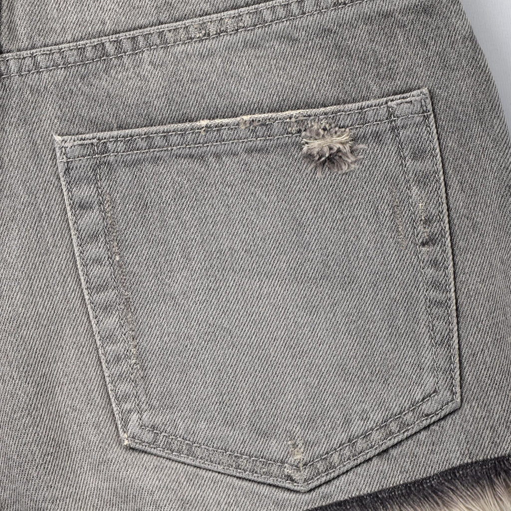 Custom Women's Washed Gray Hot Mini Denim Shorts