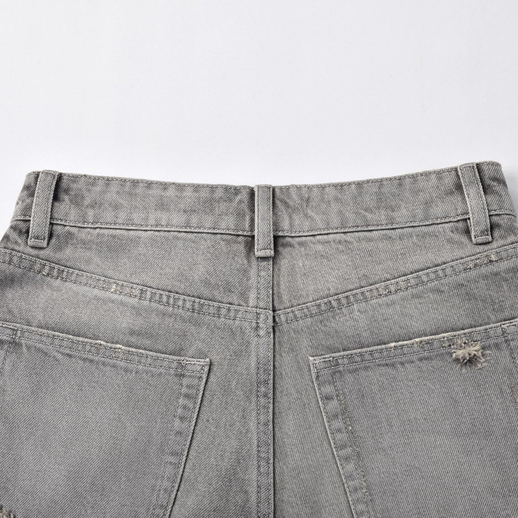 Custom Women's Washed Gray Hot Mini Denim Shorts