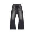 Custom Men's Black Heavyweight Flared Fit Washed Jeans With Rivets