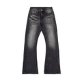 Custom Men's Black Heavyweight Flared Fit Washed Jeans With Rivets