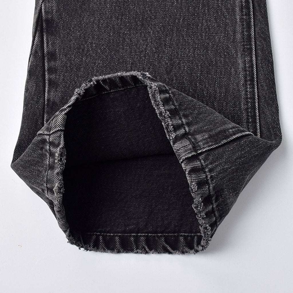 Custom Men's Black Heavyweight Flared Fit Washed Jeans With Rivets