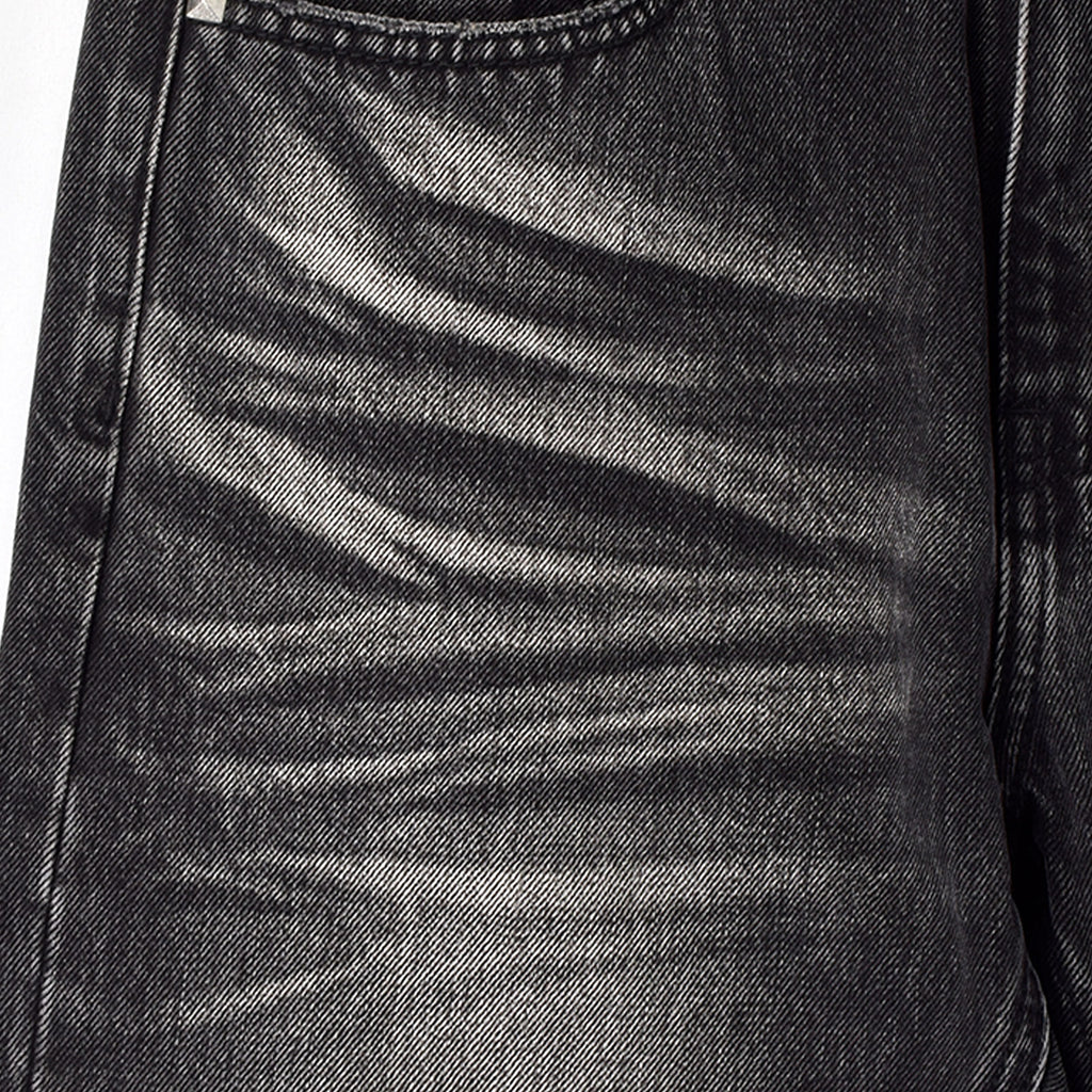 Custom Men's Black Heavyweight Flared Fit Washed Jeans With Rivets
