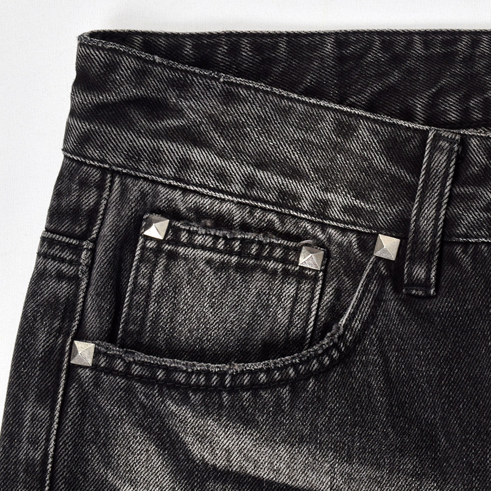 Custom Men's Black Heavyweight Flared Fit Washed Jeans With Rivets