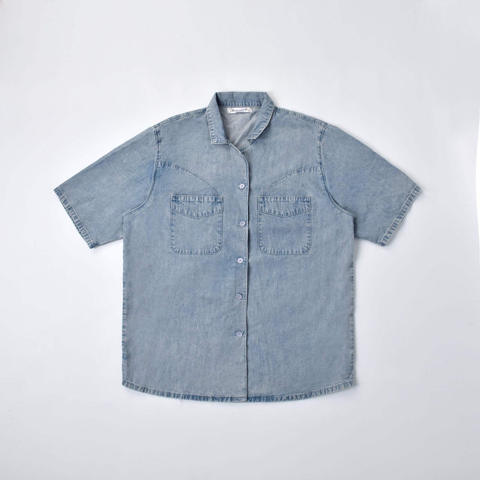 Custom Unisex Plain Pockets Blue Short Sleeve Denim Shirts