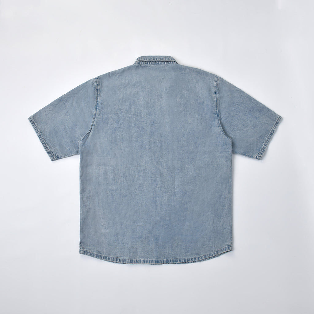 Custom Unisex Plain Pockets Blue Short Sleeve Denim Shirts