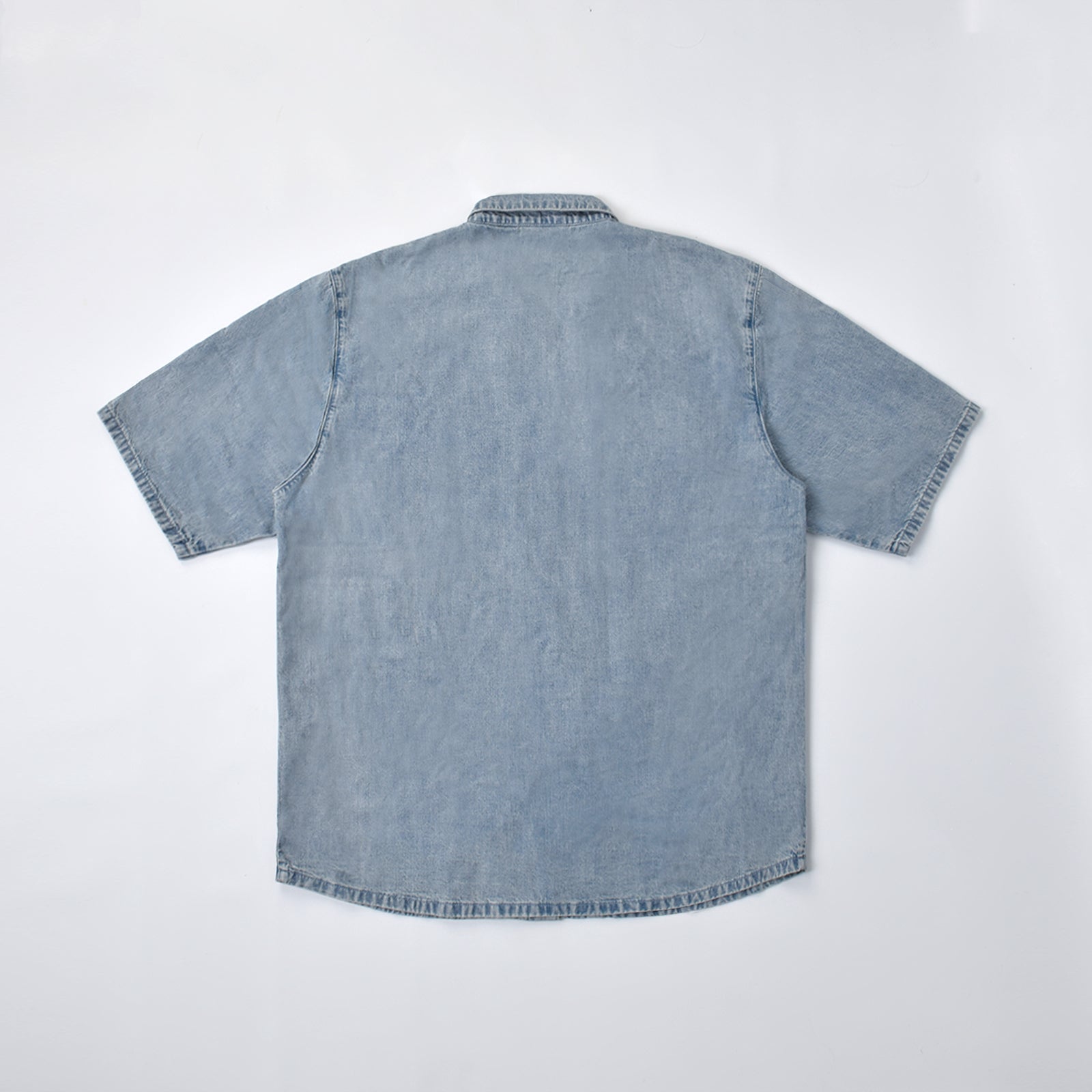 Custom Unisex Plain Pockets Blue Short Sleeve Denim Shirts