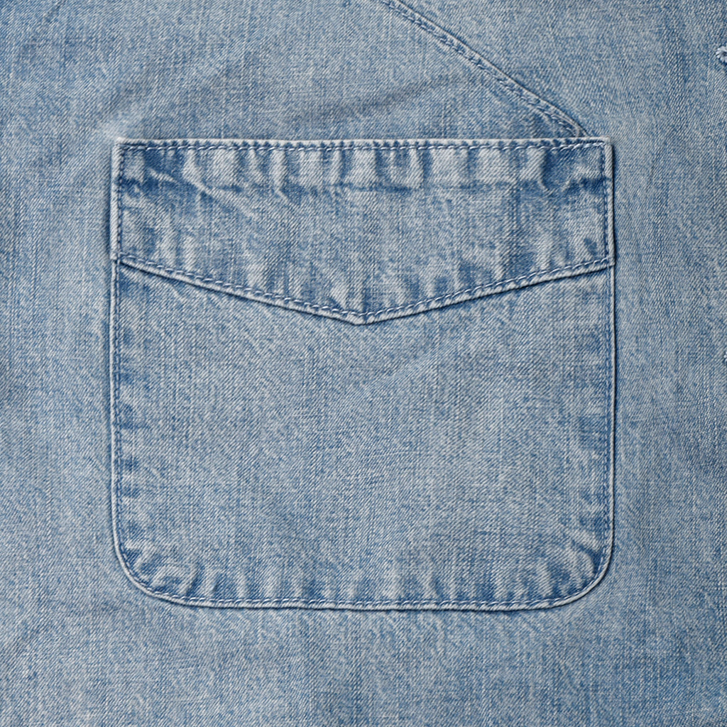 Custom Unisex Plain Pockets Blue Short Sleeve Denim Shirts