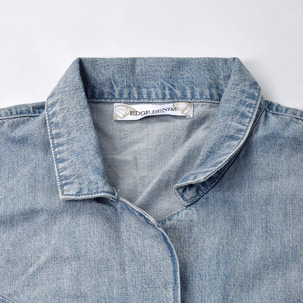 Custom Unisex Plain Pockets Blue Short Sleeve Denim Shirts