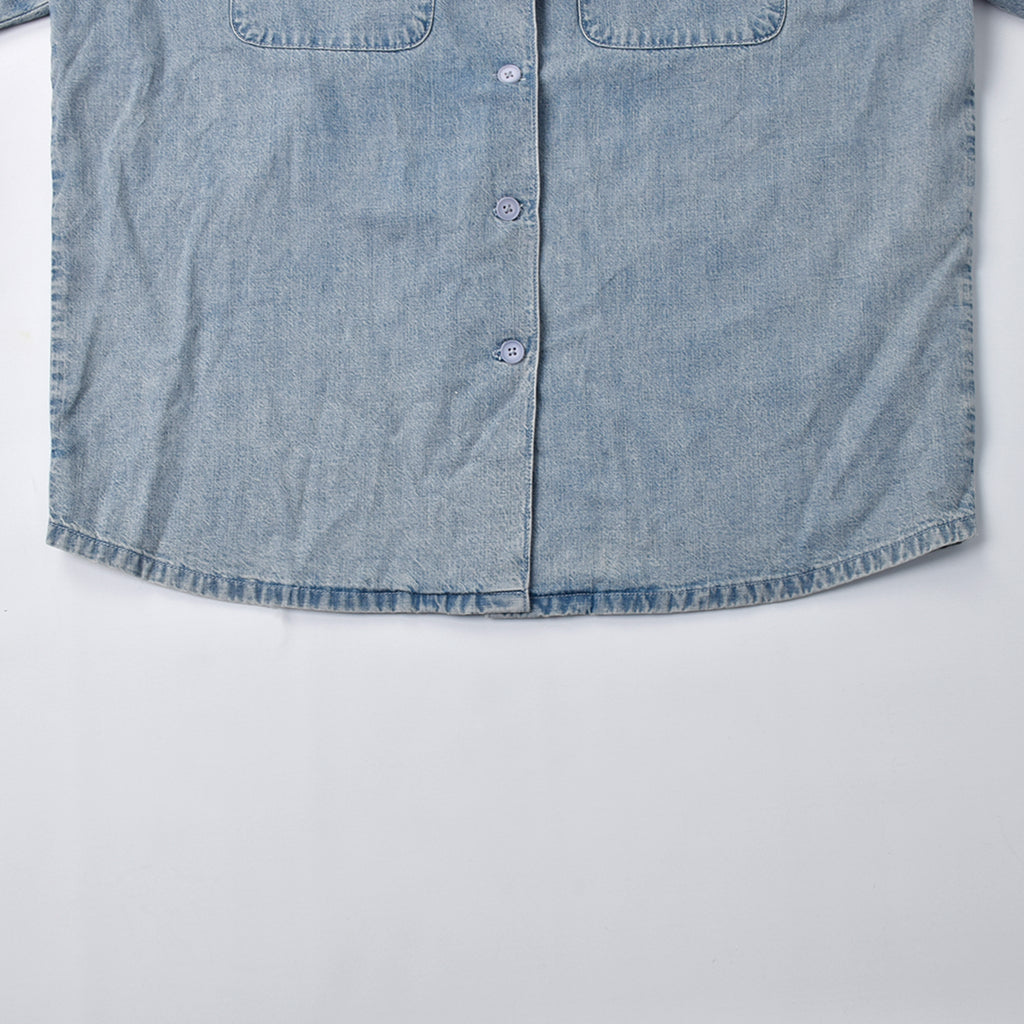 Custom Unisex Plain Pockets Blue Short Sleeve Denim Shirts