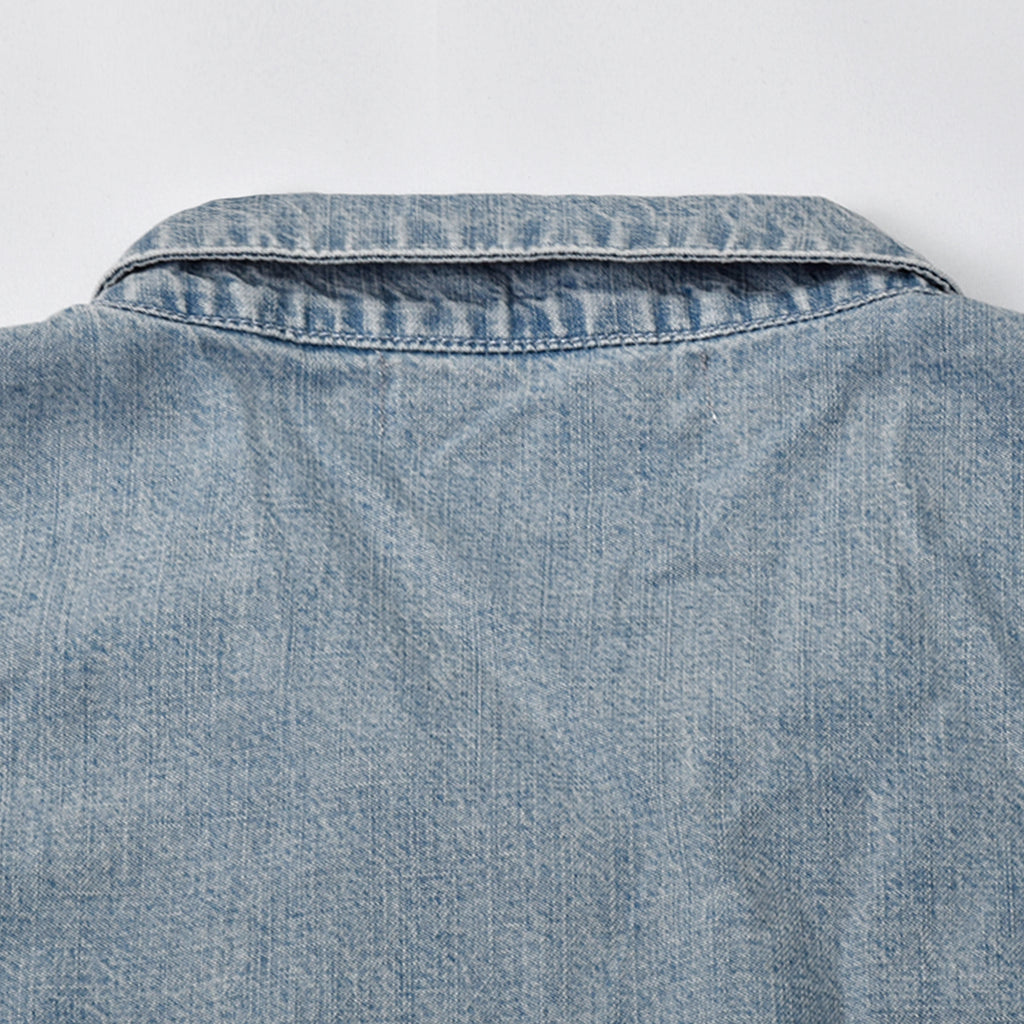 Custom Unisex Plain Pockets Blue Short Sleeve Denim Shirts